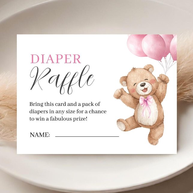 Teddy-Bär-Mädchen-Baby-Party - Rosa Windel-Raffle Begleitkarte (Von Creator hochgeladen)