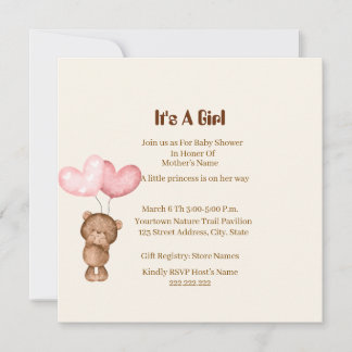 Teddy-Bär-Mädchen-Baby-Shower-Karte Einladung