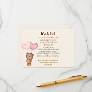 Teddy-Bär-Mädchen-Baby-Shower-Karte Einladung