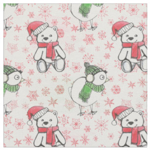 Teddy-Bär mit Aquarellfarbe und Birdie Weihnachten Stoff
