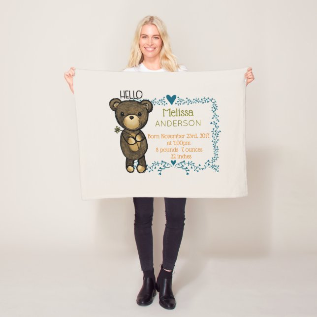 Teddy Bär mit Blue Floral Wreath Baby Birth Fleecedecke (Beispiel)