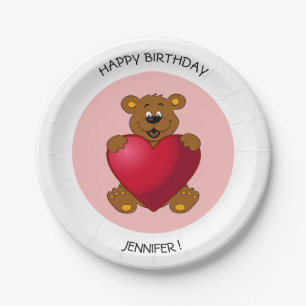 Teddy Bär mit dem Kindergeburtstag Herzname Pappteller