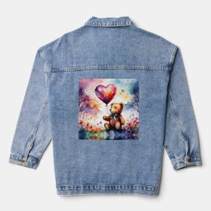 Teddy Bär mit herzerförmiger Ballon Jeansjacke