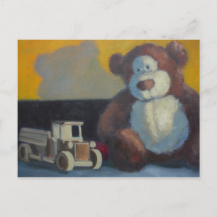 Teddy Bär mit Holzlastwagen Postkarte