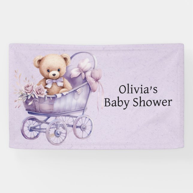 Teddy Bär mit Lavendel Carriage Girl Baby Shooter Banner (Horizontal)