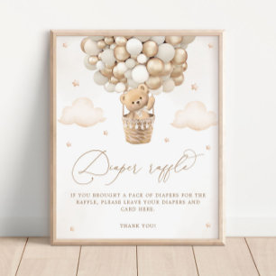 Teddy Bär mit Neutral Balloon Diaper Raffle Poster