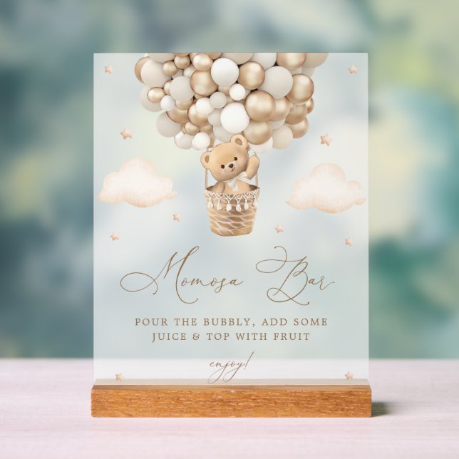 Teddy Bär mit neutralen Balloons Mimosa Bar Acrylschild (Neutral)