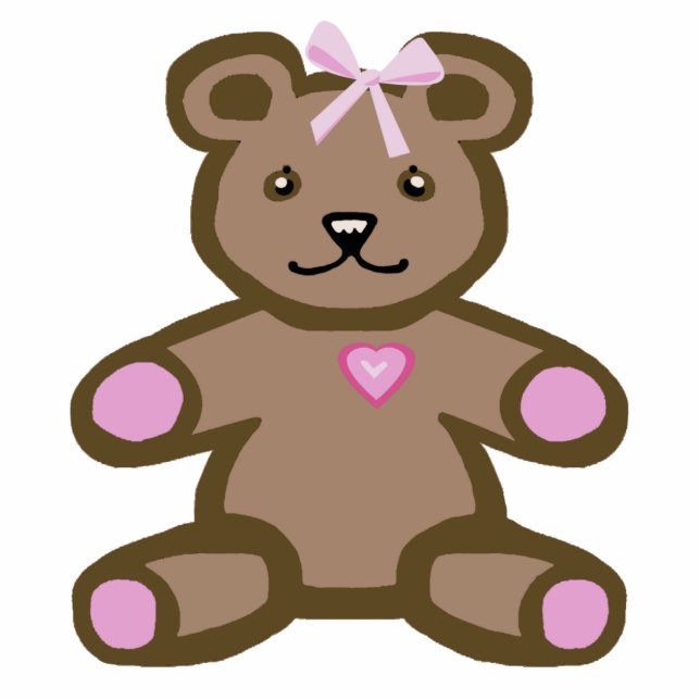 Teddy Bär mit rosa Bug und Herz Freistehende Fotoskulptur (Vorne)