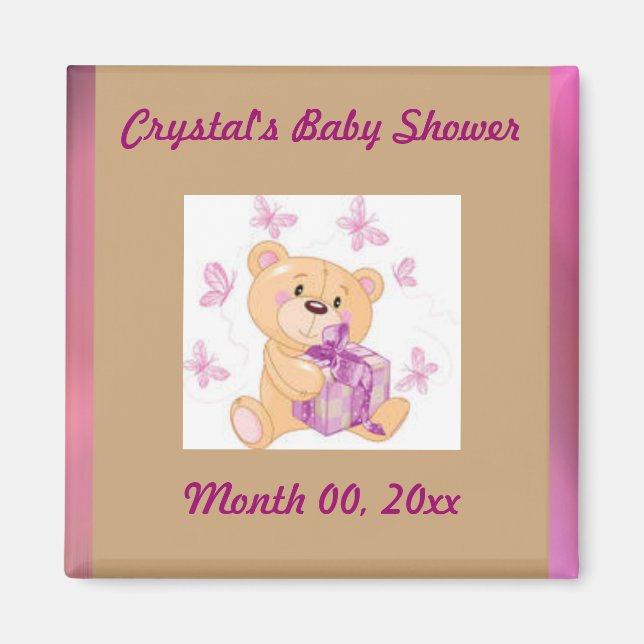 Teddy Bär mit Save the Date Babydusche Magnet (Vorne)