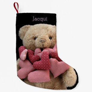 Teddy Bär mit Stoffherzen Kleiner Weihnachtsstrumpf