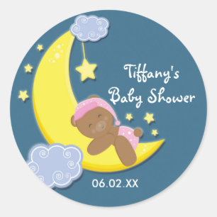 Teddy-Bär-Mond-und-Sterne-Baby-Shower-Mädchen-Aufk Runder Aufkleber