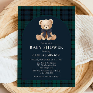 Teddy-Bär-Navy-Kariert-Baby-Shower-Einladung Einladung