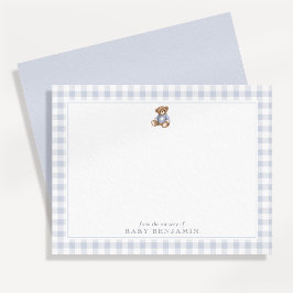 Teddy-Bär-Notizkarte mit blauem Gingham im präppy- Einladung