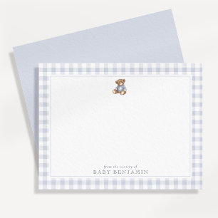 Teddy-Bär-Notizkarte mit blauem Gingham im präppy- Einladung