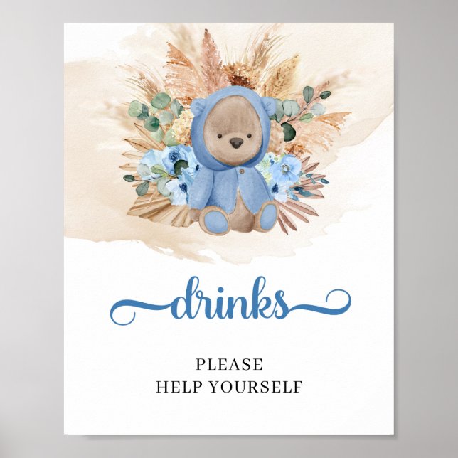 Teddy-Bär-Pampas-Getränke-Tafel Poster (Vorne)