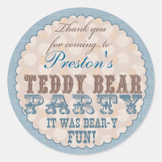 Teddy Bar Party Danke Sticker - Blau (Vorderseite)