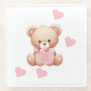 Teddy Bar Pink Hearts Glasuntersetzer