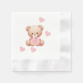 Teddy Bar Pink Hearts Serviette