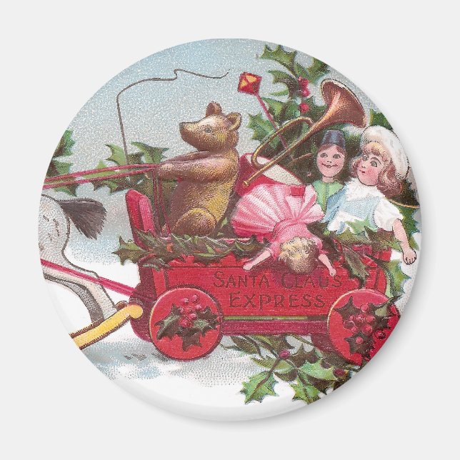 Teddy Bär, Puppen und Wagon Weihnachten Magnet (Vorne)