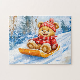 Teddy Bär Rodelbahn im Winter Puzzle