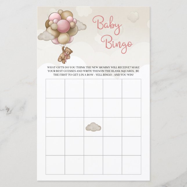 Teddy Bär rosa braune Ballons Mädchen Bingo (Vorderseite)