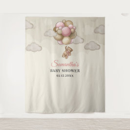 Teddy Bär rosa braune Elfenbeinballons im Hintergr Wandteppich