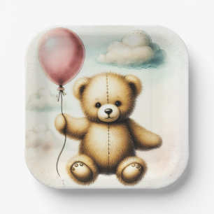 Teddy Bär Rosa Luftballon Kaum Warten Babyparty Pappteller