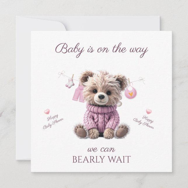 Teddy-Bär rosa Pullover Gratulation Karte (Vorderseite)