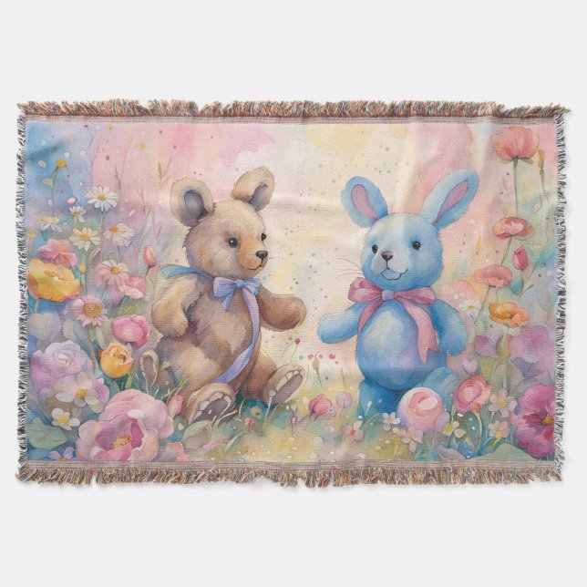 Teddy Bär und Bunny im Pastellgarten Decke (Vorderseite)