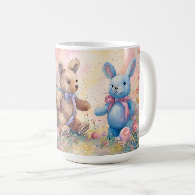 Teddy Bär und Bunny im Pastellgarten Kaffeetasse (VorderseiteRechts)