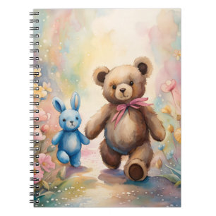 Teddy Bär und Bunny im Pastellgarten Notizblock