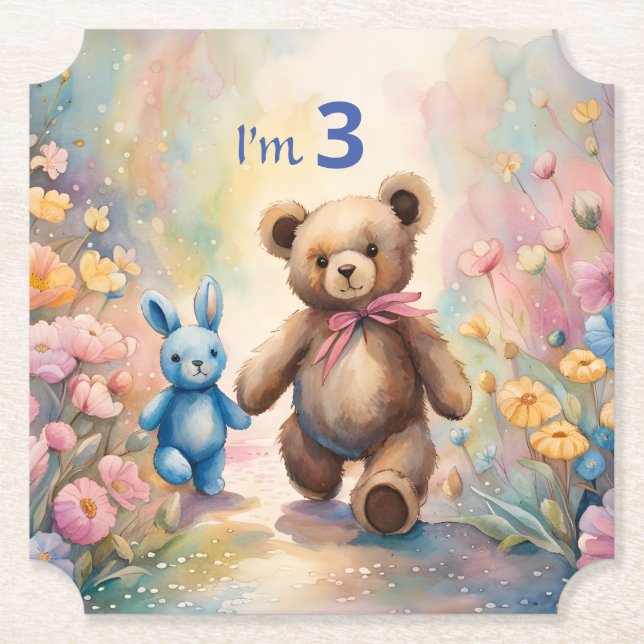 Teddy Bär und Bunny im Pastellgarten Untersetzer (Vorderseite)