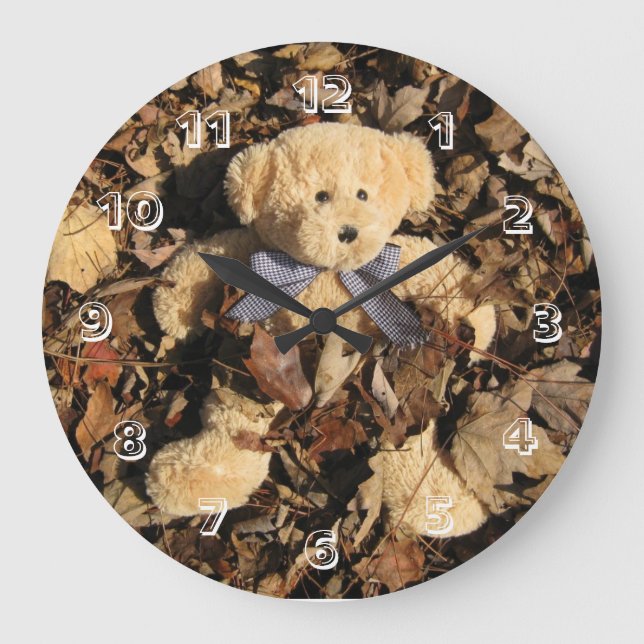 Teddy Bär und ein großer Blätter Große Wanduhr (Vorderseite)
