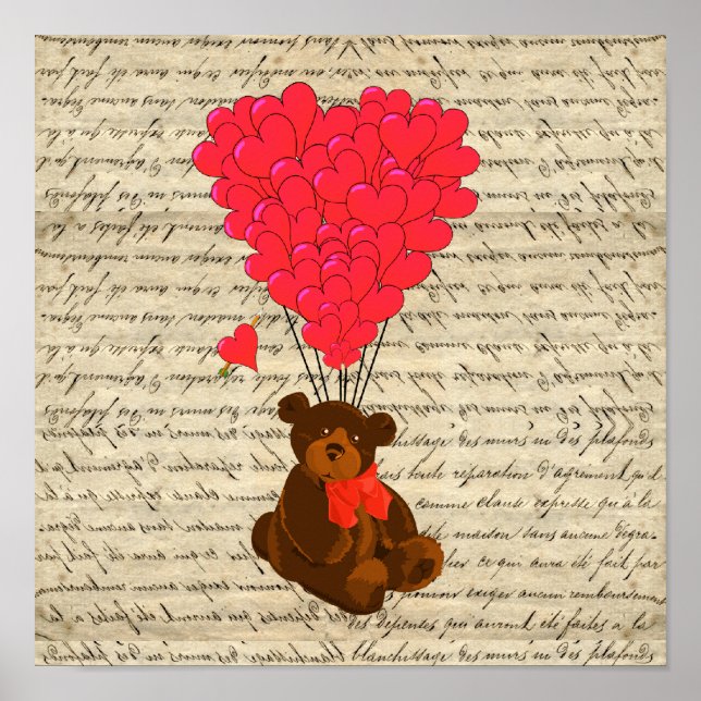 Teddy Bär und Herz Poster (Vorne)