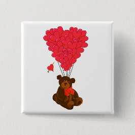 Teddy Bär und Herzblasen Button