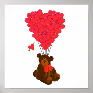 Teddy Bär und Herzblasen Poster