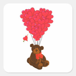 Teddy Bär und Herzblasen Quadratischer Aufkleber