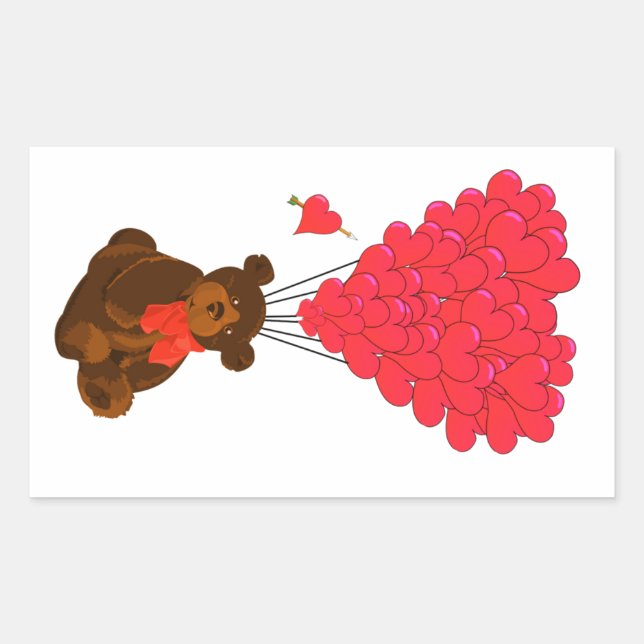 Teddy Bär und Herzblasen Rechteckiger Aufkleber (Vorderseite)