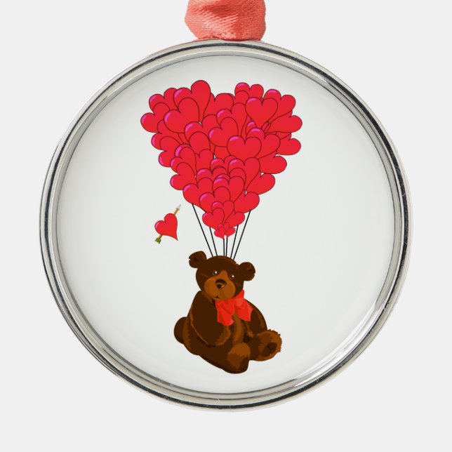 Teddy Bär und Herzblasen Silbernes Ornament (Vorne)