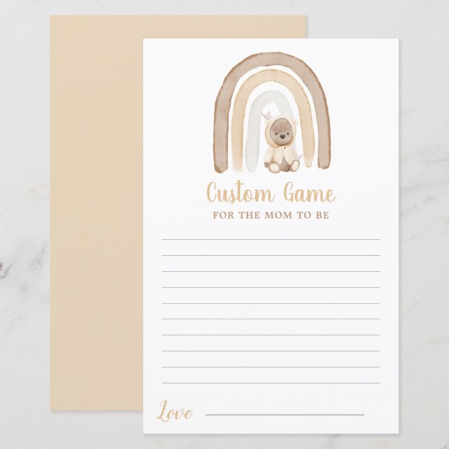 Teddy Bär und Rainbow Baby Dusche Custom Game (Vorne/Hinten)