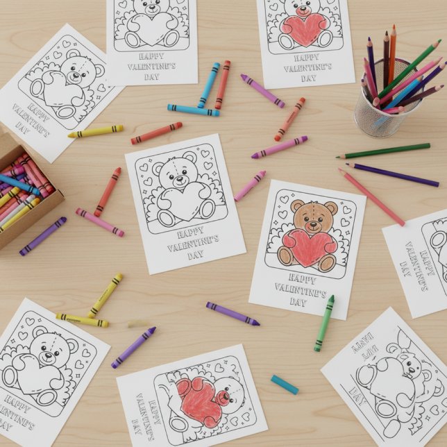 Teddy-Bär Valentinstag Malvorlage für Schüler  Postkarte (Von Creator hochgeladen)