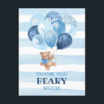 Teddy Bar Vielen Dank Beary Much Postkarte<br><div class="desc">Blue und Silver Balloons Danke Karte. Editable Teddy Bären Danke Karte. Dies ist eine Kartenvorlage,  Sie können die Karte personalisieren,  ändern Sie den Text,  wie Sie möchten!</div>