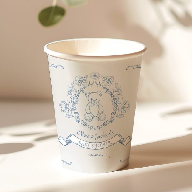 Teddy Bär Vintag Chinoiserie Toile Babydusche Pappbecher (Von Creator hochgeladen)