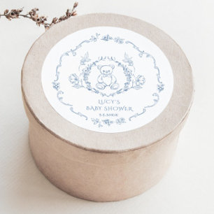 Teddy Bär Vintagen Blumenrahmen Kinderdusche Runder Aufkleber