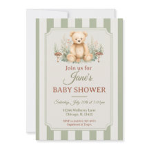 Teddy Bär Wald Babyparty-Einladung Salbeigrün