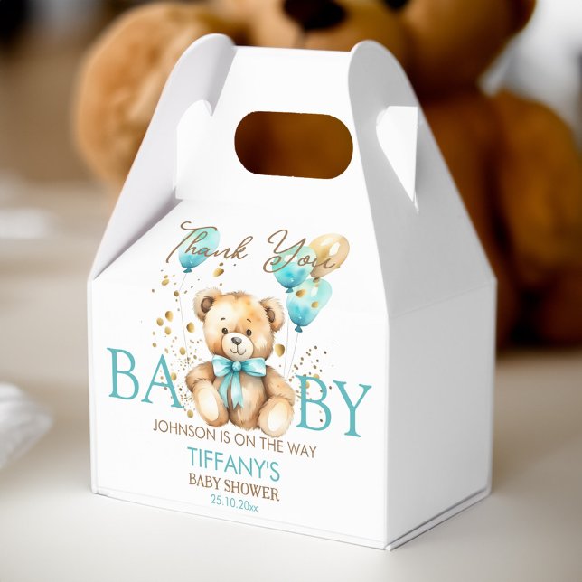 Teddy Bär warten Baby Dusche danke Geschenkschachtel (Teddy bear bearly wait baby shower thank you favor box personalized favor box cute teddy and balloon)