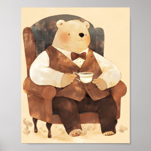 Teddy-Bär-Wasserfarben-Kinderzimmer-Wandkunstplaka Poster