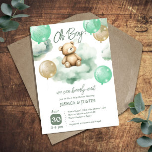 Teddy-Bär-Wolken-Ballon-Grüne-Baby-Party Einladung