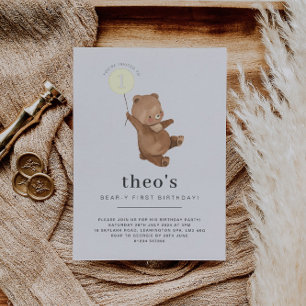Teddy Bär zum ersten Geburtstag Gold Folieneinladung