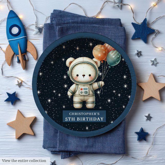 Teddy Bären Astronaut Papier Teller kundenspezifis (Adorable Teddy Bear Astronaut Paper Plates Personalized)